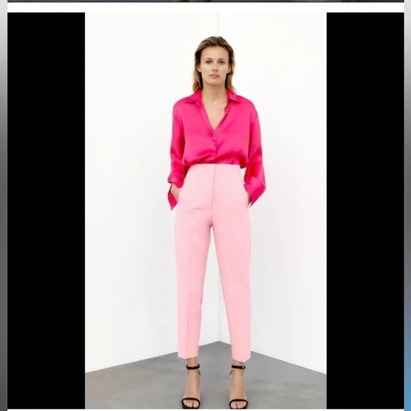 Zara High Waist Slim Fit Trousers Pink - - Picture 7 of 11